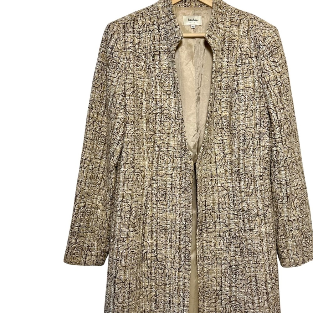 Vintage Neiman Marcus Exclusive Floral Tweed Duster Coat Gold Brown Silk Mix 10 - Picture 7 of 15